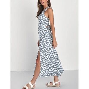 NWT Lulus Flirty Fave Ivory Floral Print Tie-Back Midi Dress‎ Small